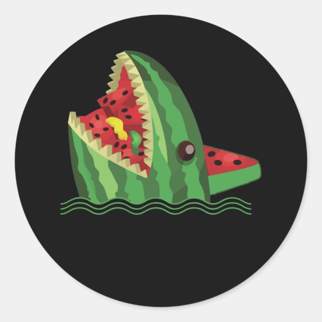 Kawaii Watermelon Shark Fin Family Summer Vacation Classic Round Sticker (Front)