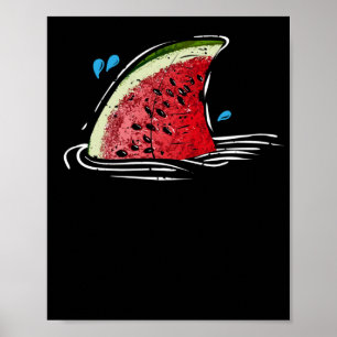 Kawaii Watermelon Shark Fin Family Summer Vacation Poster