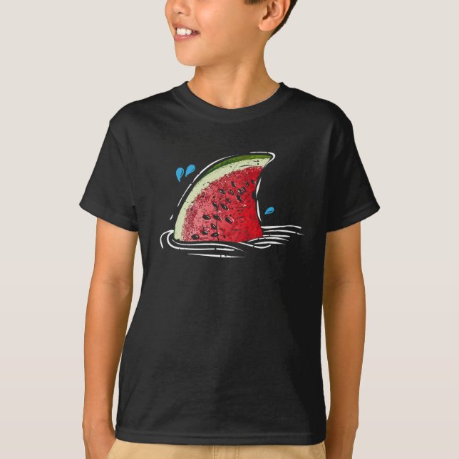 Kawaii Watermelon Shark Fin Family Summer Vacation T-Shirt (Front)