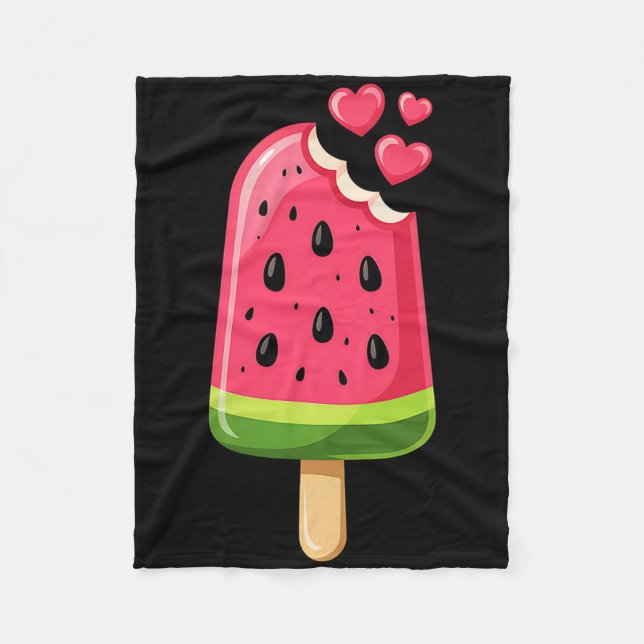 Kawaii Watermelon Slice Popsicle Summer Vacation F Fleece Blanket (Front)