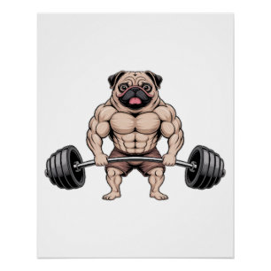 Kawaii Weightlifting Muscular Pug Dog Lover Poster