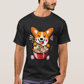 Kawaii Welsh Corgi Eating Ra T-Shirt
