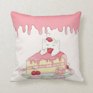 Kawaii Whipped Cream Kitty & Cherry Cake Cushion