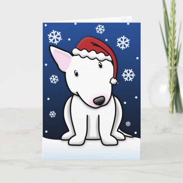 Kawaii White Bull Terrier Christmas Card (Front)