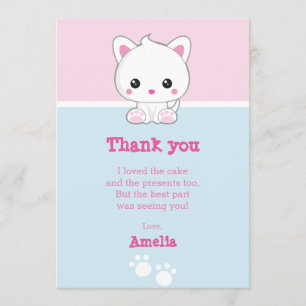 Kawaii White Cat Thank You Card