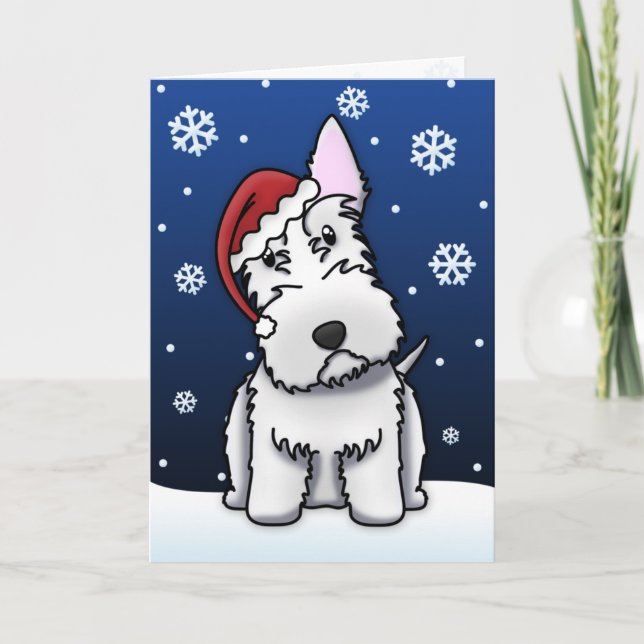 Kawaii White Scottie Christmas Card (Front)