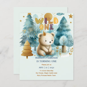Kawaii WILD ONE 1st Birthday Boys BEAR Woodland