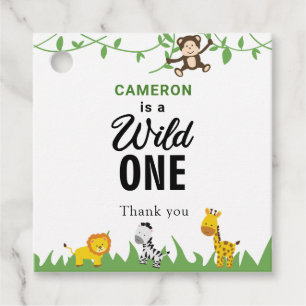 Kawaii Wild One Birthday Safari Jungle Animals Favour Tags