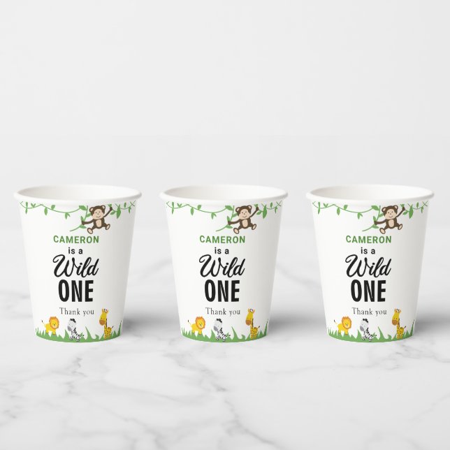 Kawaii Wild One Birthday Safari Jungle Animals Paper Cups (Multi)