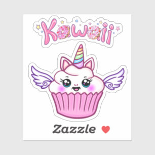 Kawaii Winged Rainbow Unicorn Cupcake Sticker Set