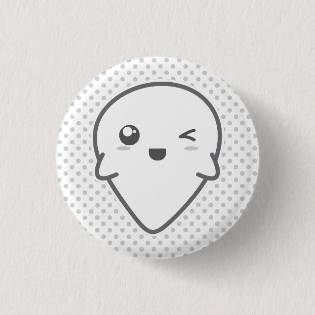 Kawaii Winking Ghost Button (Front)