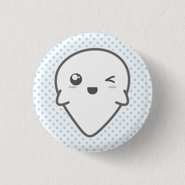 Kawaii Winking Ghost Button (Front)