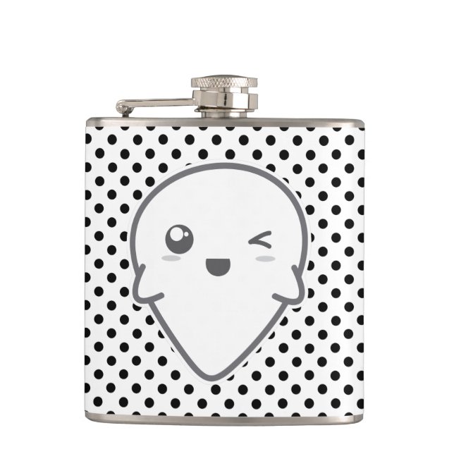 Kawaii Winking Ghost Flask (Front)