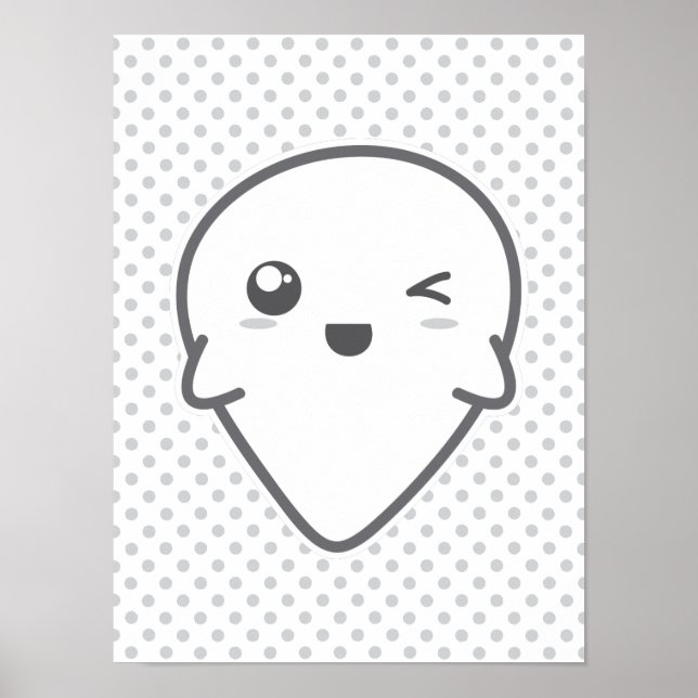 Kawaii Winking Ghost Poster Print (Front)