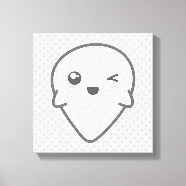 Kawaii Winking Ghost Wrapped Canvas (Front)