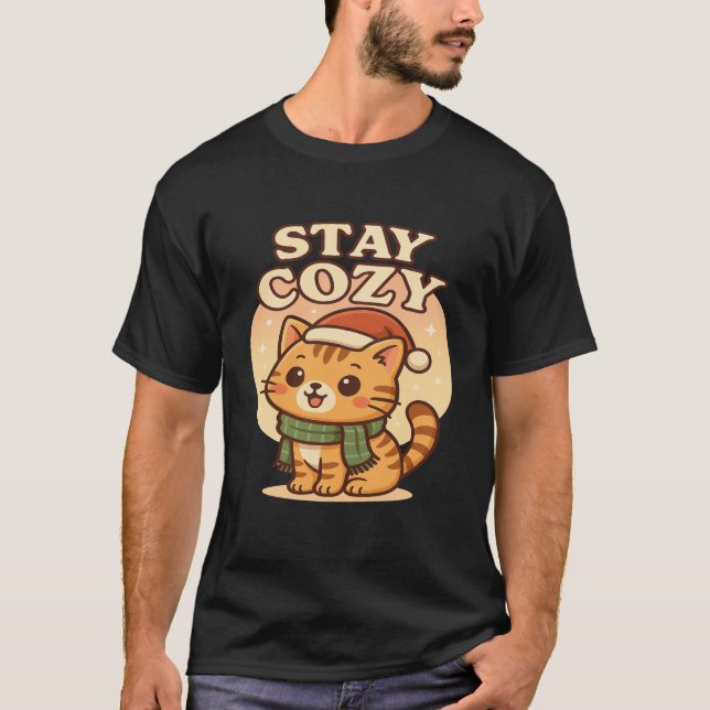 Kawaii Winter Cat- Stay Cozy cute christmas  T-Shirt (Front)