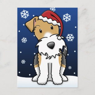 Kawaii Wire Fox Terrier Christmas Postcard