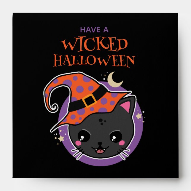 Kawaii Witch Cat Halloween Envelope (Front)