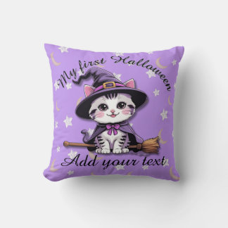 Kawaii Witch Cat – Halloween Throw Pillow