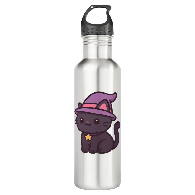Kawaii Witch Cat in Purple Hat Classic T-Shirt 710 Ml Water Bottle (Front)