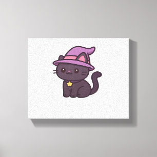 Kawaii Witch Cat in Purple Hat Classic T-Shirt Canvas Print