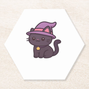 Kawaii Witch Cat in Purple Hat Classic T-Shirt Paper Coaster