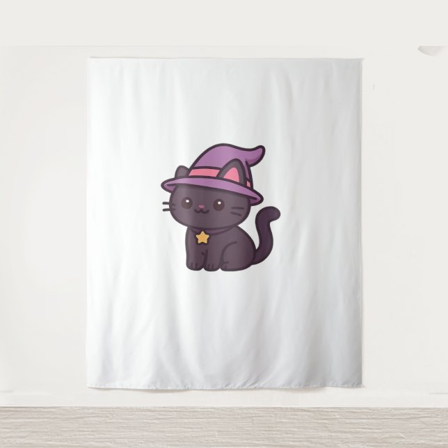 Kawaii Witch Cat in Purple Hat Classic T-Shirt Tapestry (Front)