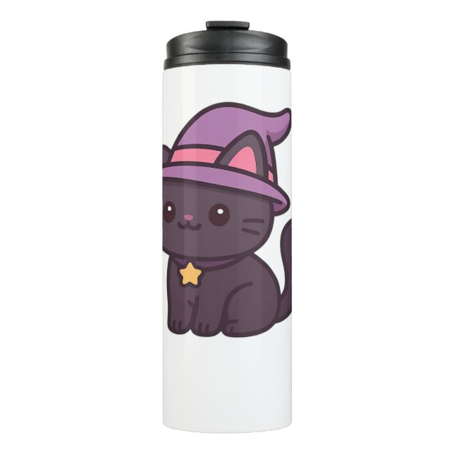 Kawaii Witch Cat in Purple Hat Classic T-Shirt Thermal Tumbler (Front)