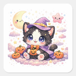 Kawaii Witch Cloud Kitty Square Sticker