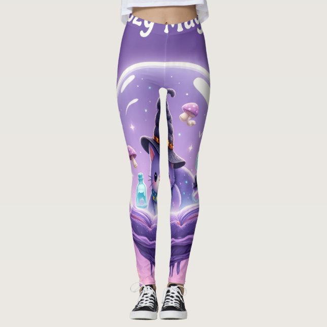 Kawaii Witch Snow Globe Leggings Purple (Front)