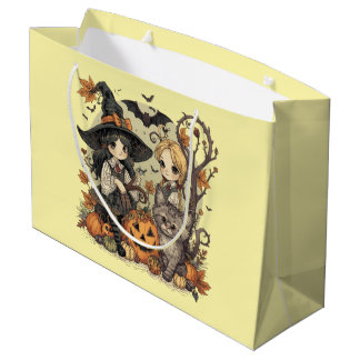 Kawaii witches with Gatinho and Abóbora Large Gift Bag