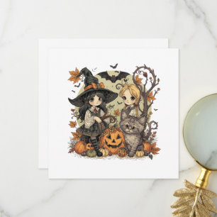 Kawaii witches with Gatinho and Abóbora Thank You Card