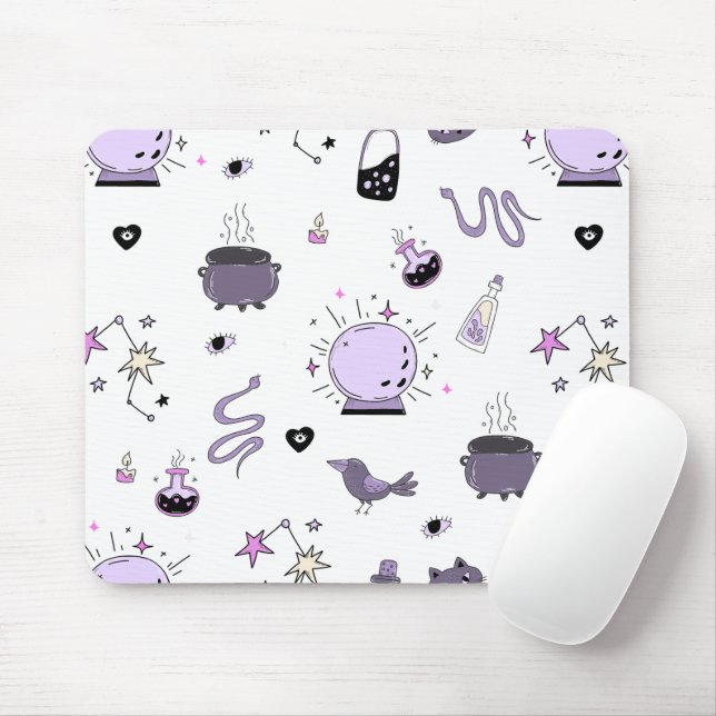 Kawaii Witchy Pattern Mouse Mat (With Mouse)