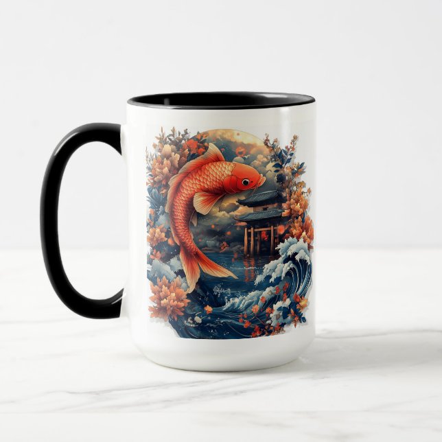 Kawaii Woodblock Carp Dragon Gate Mug (Left)