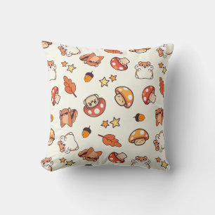 Kawaii Woodland Animals and Mushrooms Pattern Cushion