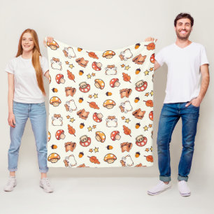 Kawaii Woodland Animals and Mushrooms Pattern Fleece Blanket