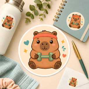 Kawaii Workout Capybara Gym Motivation Sticker