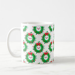 Kawaii Wreath Faces Pattern Coffee Mug