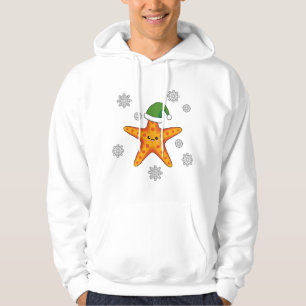 Kawaii Xmas Starfish on Blue Buffalo Pattern Hoodie