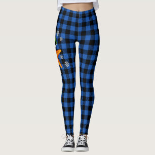 Kawaii Xmas Starfish on Blue Buffalo Pattern Leggings