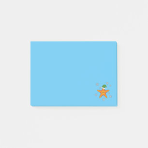 Kawaii Xmas Starfish on Blue Buffalo Pattern Post-it Notes