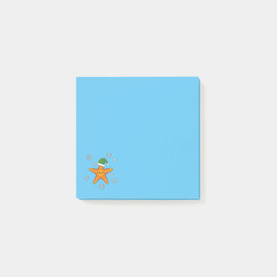 Kawaii Xmas Starfish on Blue Buffalo Pattern Post-it Notes