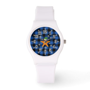 Kawaii Xmas Starfish on Blue Buffalo Pattern Watch