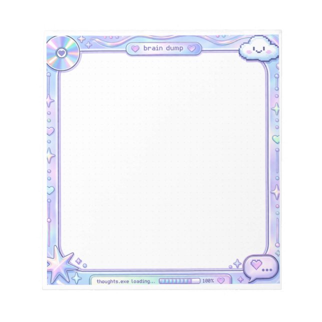 Kawaii Y2K Cyber Pastel Brain Dump Notepad Design (Front)