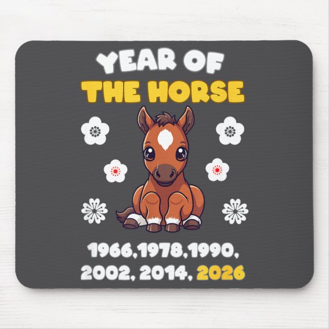 Kawaii Year Of Horse Chinese Zodiac 2026 Animal  Mouse Mat (Front)