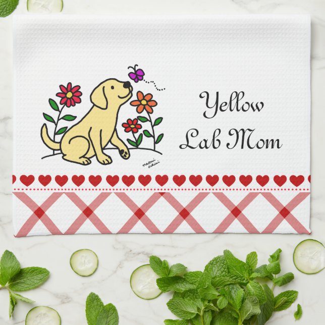 Kawaii Yellow Labrador Cartoon Tea Towel (Folded)