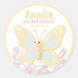 Kawaii Yellow Lemon Birthday Butterfly Circle Classic Round Sticker