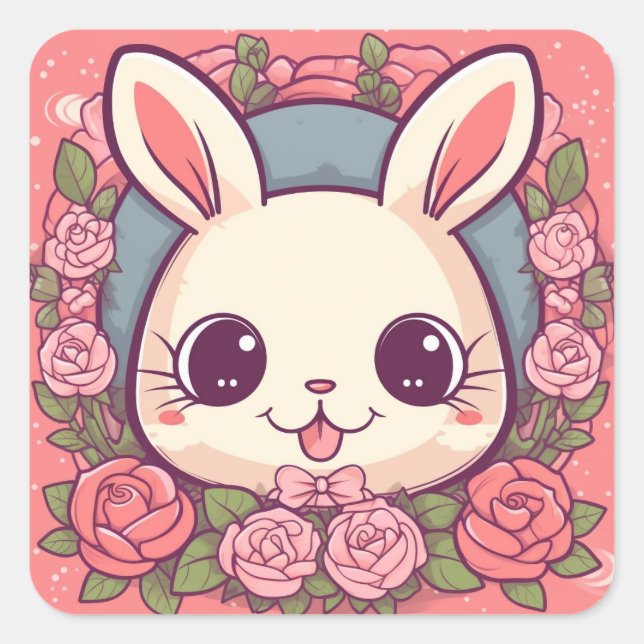 Kawaii Yellow Sweet Bunny Birthday Party Square Sticker (Front)