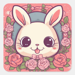 Kawaii Yellow Sweet Bunny Birthday Party Square Sticker