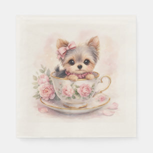 Kawaii Yorkie Teacup Birthday Napkins
